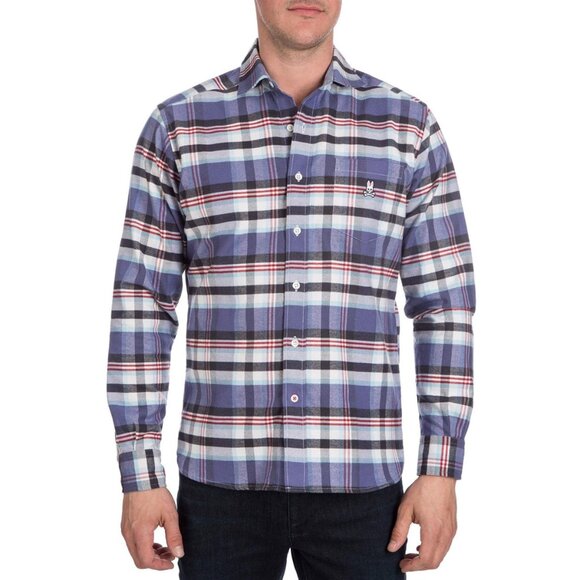 Psycho Bunny Men's Flannel Shirt - Purple Plaid - Picture 1 of 7